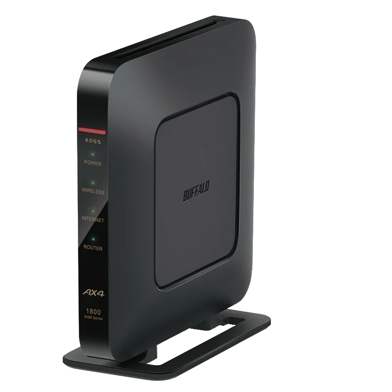 黒い据え置き型Wi-Fiルーター。BUFFALO WSR-1800AX4Sの参考写真